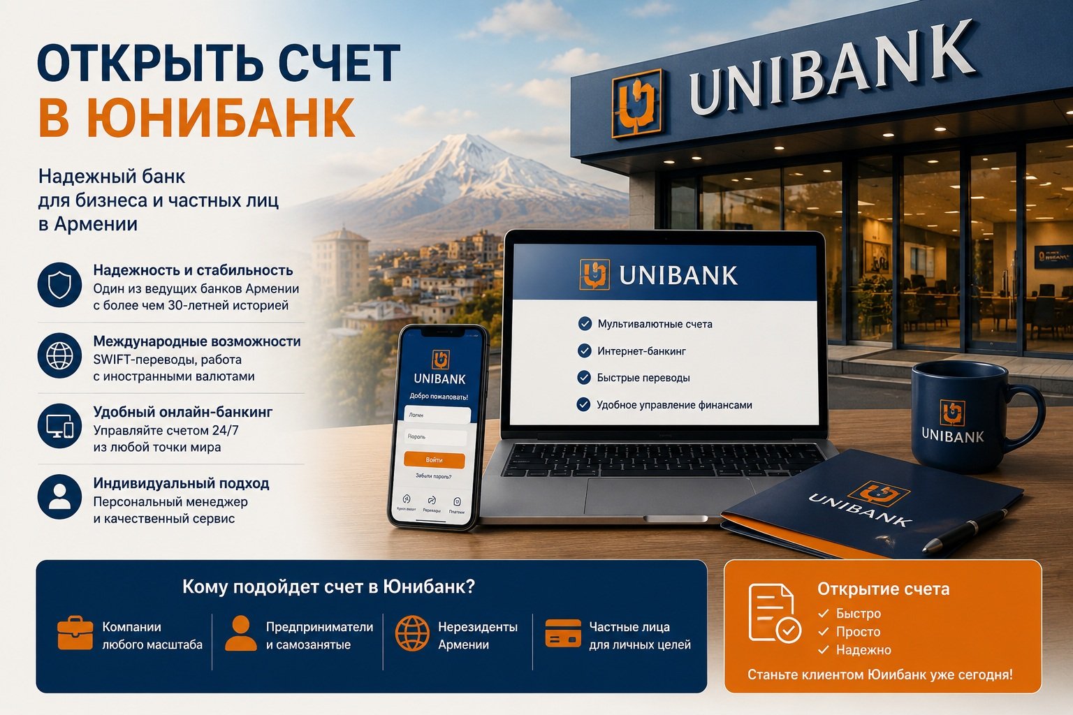 Как открыть счет в Юнибанк (Unibank) в Армении в 2026 году