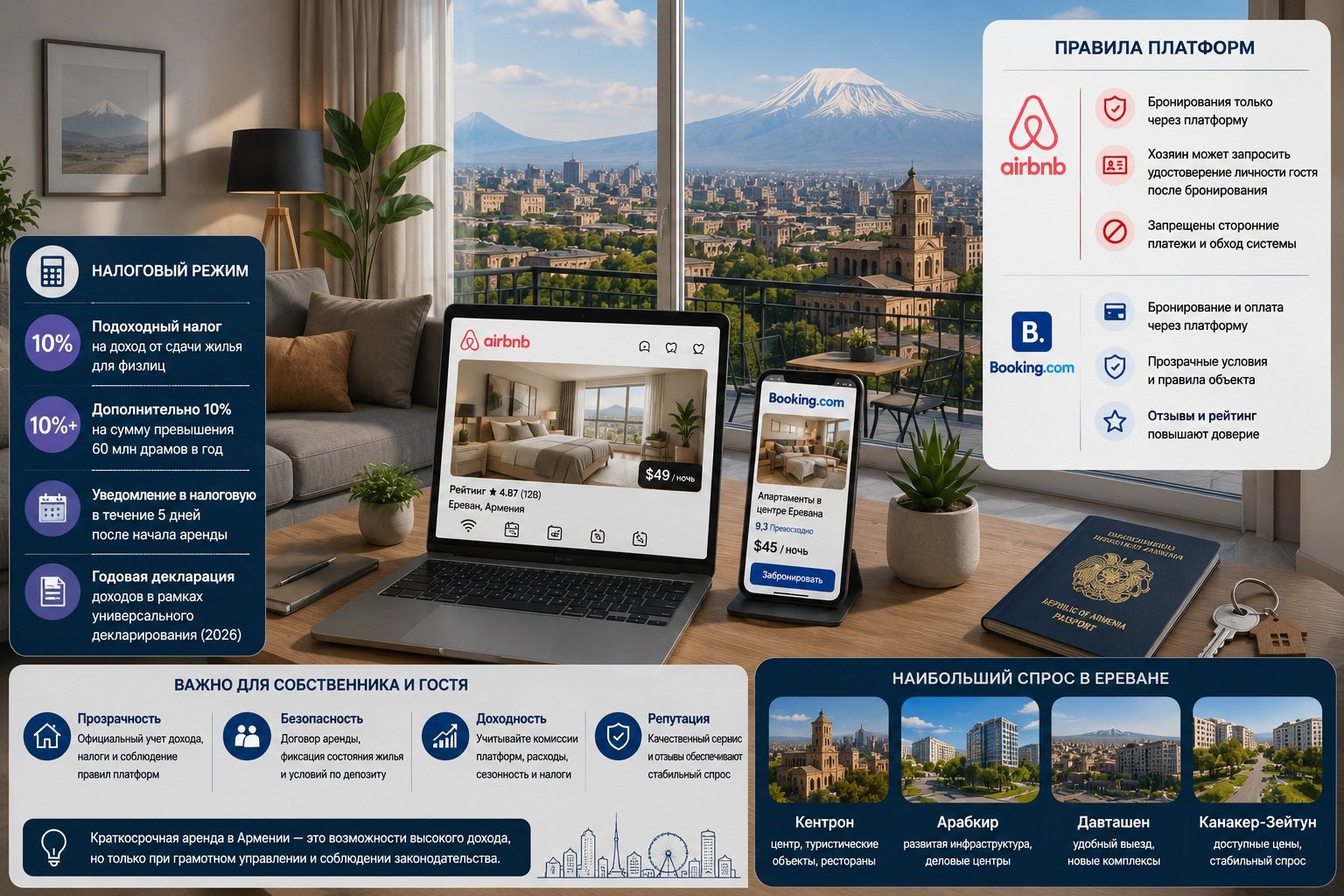 Краткосрочная аренда через Airbnb и Booking в Армении: специфика работы в 2026 году